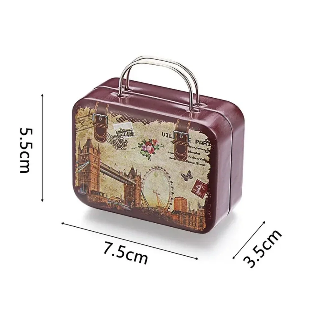 Vintage Style Luggage Tin Box London Travel Theme Hinged Handle Storage Case New